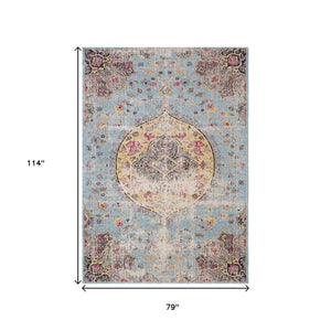 HomeRoots 4' Vibrant Blue, Yellow & Pink Medallion Area Rug - Durable, Stain-Resistant for High-Traffic Spaces 7' X 10' 660154