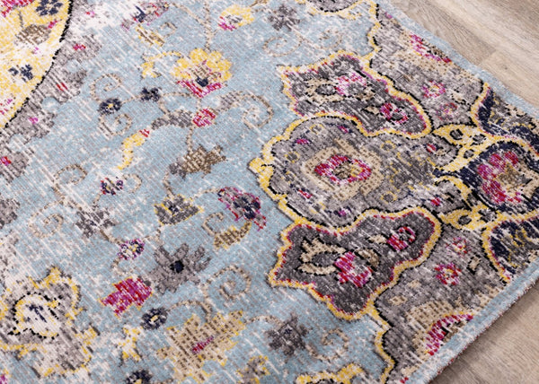 HomeRoots 4' Vibrant Blue, Yellow & Pink Medallion Area Rug - Durable, Stain-Resistant for High-Traffic Spaces 7' X 10' 660154