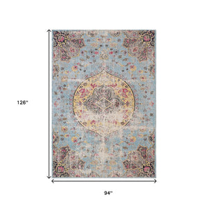 HomeRoots 4' Vibrant Blue, Yellow & Pink Medallion Area Rug - Durable, Stain-Resistant for High-Traffic Spaces 8' X 11' 660155