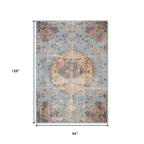 HomeRoots 4' Vibrant Blue, Yellow & Pink Medallion Area Rug - Durable, Stain-Resistant for High-Traffic Spaces 8' X 11' 660155