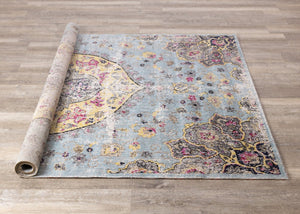 HomeRoots 4' Vibrant Blue, Yellow & Pink Medallion Area Rug - Durable, Stain-Resistant for High-Traffic Spaces 8' X 11' 660155