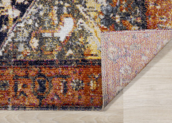 HomeRoots 7' Modern Medallion Area Rug in Vibrant Orange, Gray & Ivory - Stain-Resistant & Durable Design 660158