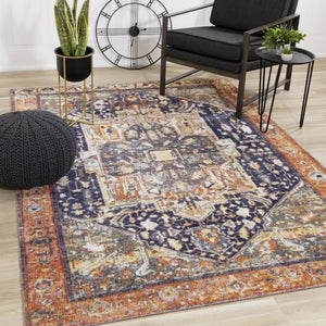 HomeRoots 7' Modern Medallion Area Rug in Vibrant Orange, Gray & Ivory - Stain-Resistant & Durable Design 660158