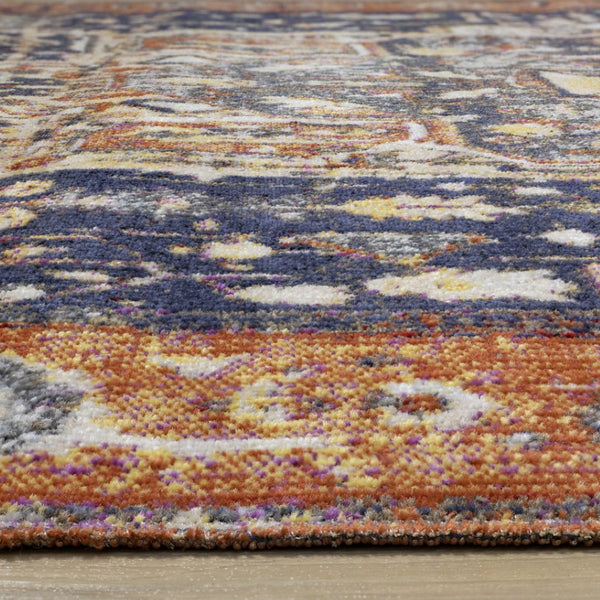 HomeRoots 7' Modern Medallion Area Rug in Vibrant Orange, Gray & Ivory - Stain-Resistant & Durable Design 660158
