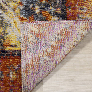 HomeRoots 7' Modern Medallion Area Rug in Vibrant Orange, Gray & Ivory - Stain-Resistant & Durable Design 660158