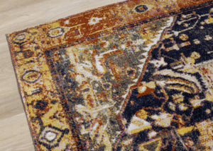 HomeRoots 8' Modern Medallion Area Rug in Orange, Gray & Ivory - Durable, Stain-Resistant, Low-Pile Design 660159