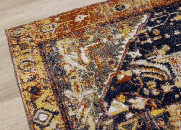 HomeRoots 8' Modern Medallion Area Rug in Orange, Gray & Ivory - Durable, Stain-Resistant, Low-Pile Design 660159
