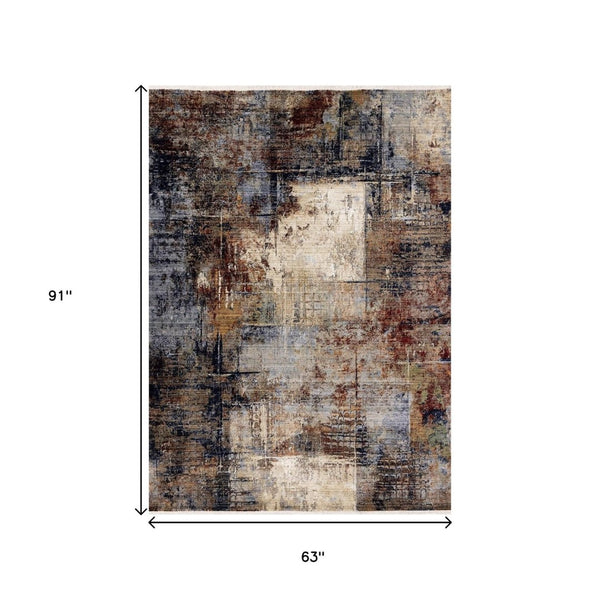 HomeRoots 5' Modern Abstract Area Rug in Cream, Black, and Tan – Durable, Stain-Resistant for Busy Homes 5' X 8' 660160