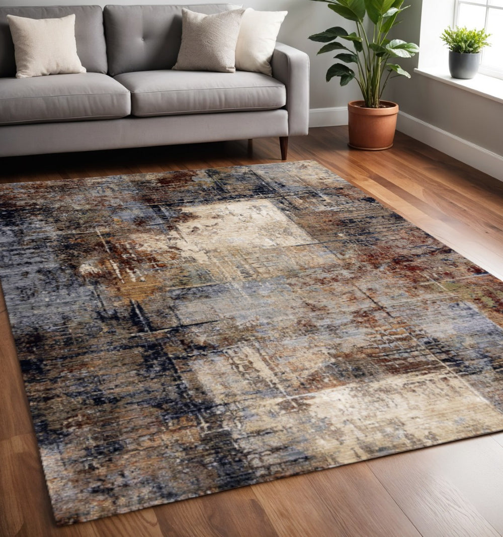 HomeRoots 5' Modern Abstract Area Rug in Cream, Black, and Tan – Durable, Stain-Resistant for Busy Homes 5' X 8' 660160