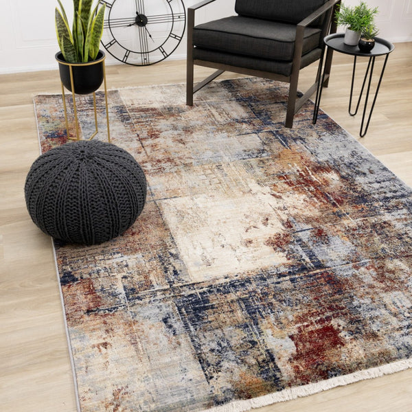HomeRoots 5' Modern Abstract Area Rug in Cream, Black, and Tan – Durable, Stain-Resistant for Busy Homes 5' X 8' 660160