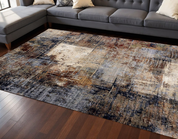 HomeRoots 8' Cream Black and Tan Abstract Area Rug - Modern, Durable Design Perfect for Family Living Spaces 8' X 10' 660161