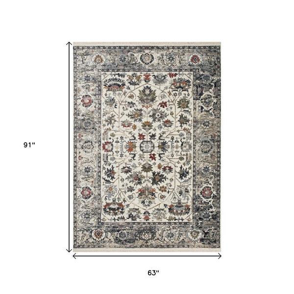 HomeRoots 5' Cream Gray and Red Floral Medallion Area Rug – Timeless Style, Stain-Resistant, Durable Design! 5' X 8' 660162