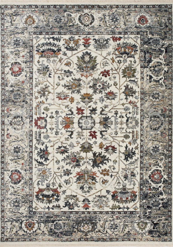 HomeRoots 5' Cream Gray and Red Floral Medallion Area Rug – Timeless Style, Stain-Resistant, Durable Design! 5' X 8' 660162