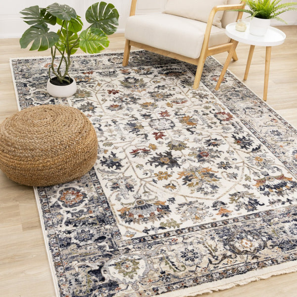 HomeRoots 5' Cream Gray and Red Floral Medallion Area Rug – Timeless Style, Stain-Resistant, Durable Design! 5' X 8' 660162