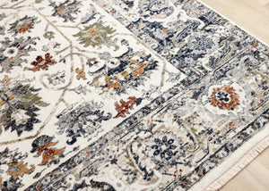 HomeRoots 5' Cream Gray and Red Floral Medallion Area Rug – Timeless Style, Stain-Resistant, Durable Design! 5' X 8' 660162