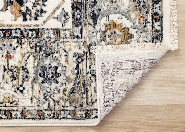 HomeRoots 5' Cream Gray and Red Floral Medallion Area Rug – Timeless Style, Stain-Resistant, Durable Design! 5' X 8' 660162