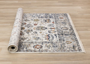 HomeRoots 5' Cream Gray and Red Floral Medallion Area Rug – Timeless Style, Stain-Resistant, Durable Design! 5' X 8' 660162
