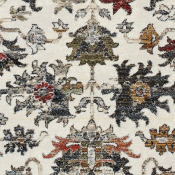 HomeRoots 5' Cream Gray and Red Floral Medallion Area Rug – Timeless Style, Stain-Resistant, Durable Design! 7' X 10' 660163