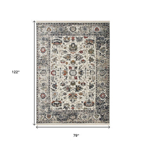 HomeRoots 5' Cream Gray and Red Floral Medallion Area Rug – Timeless Style, Stain-Resistant, Durable Design! 7' X 10' 660163