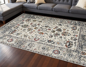 HomeRoots 5' Cream Gray and Red Floral Medallion Area Rug – Timeless Style, Stain-Resistant, Durable Design! 8' X 10' 660164