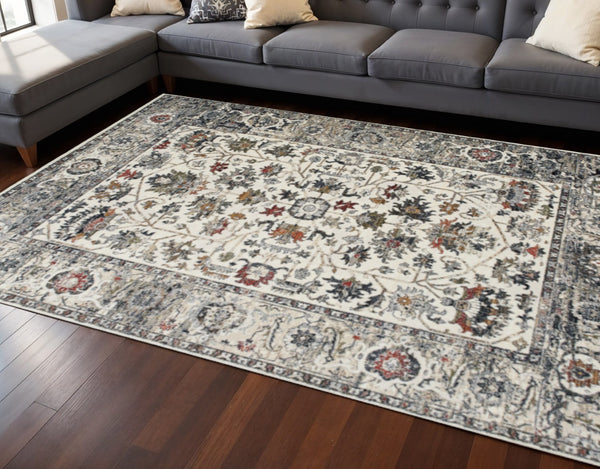 HomeRoots 5' Cream Gray and Red Floral Medallion Area Rug – Timeless Style, Stain-Resistant, Durable Design! 8' X 10' 660164