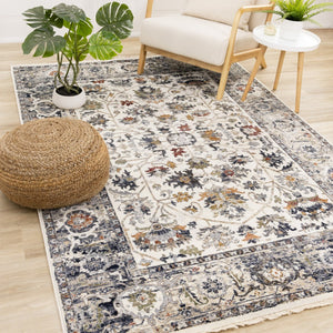 HomeRoots 5' Cream Gray and Red Floral Medallion Area Rug – Timeless Style, Stain-Resistant, Durable Design! 8' X 10' 660164