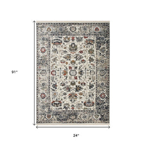HomeRoots 8' Floral Medallion Runner Rug in Cream, Gray, and Red – Perfect for Hallways and High Traffic Areas 2' X 8' 660165
