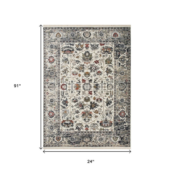 HomeRoots 8' Floral Medallion Runner Rug in Cream, Gray, and Red – Perfect for Hallways and High Traffic Areas 2' X 8' 660165