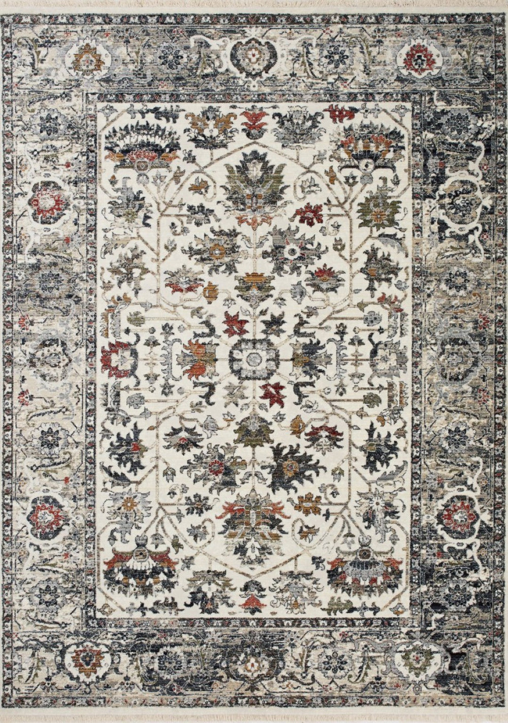 HomeRoots 8' Floral Medallion Runner Rug in Cream, Gray, and Red – Perfect for Hallways and High Traffic Areas 2' X 8' 660165