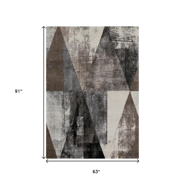 HomeRoots 5' Modern Geometric Area Rug in Cream, Brown & Black - Durable, Stain-Resistant & Stylish Design 5' X 8' 660168