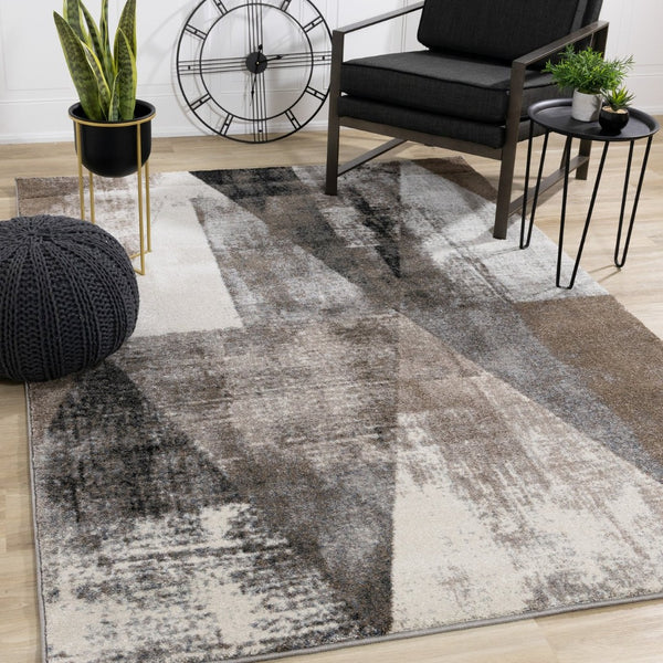 HomeRoots 5' Modern Geometric Area Rug in Cream, Brown & Black - Durable, Stain-Resistant & Stylish Design 5' X 8' 660168