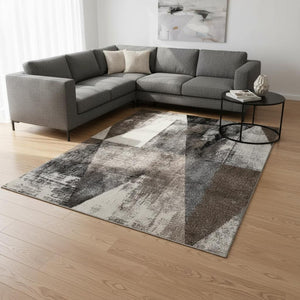HomeRoots 5' Modern Geometric Area Rug in Cream, Brown & Black - Durable, Stain-Resistant & Stylish Design 8' X 11' 660169