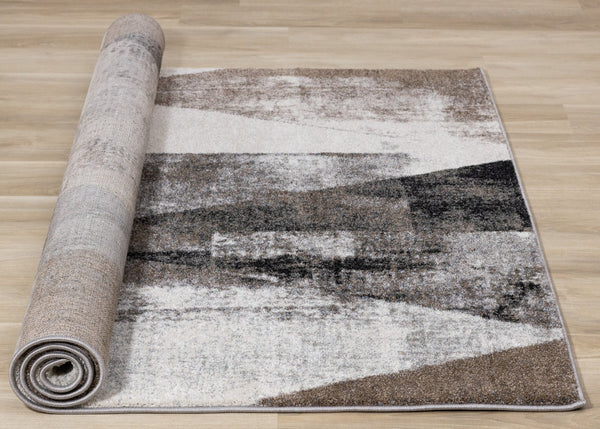 HomeRoots 5' Modern Geometric Area Rug in Cream, Brown & Black - Durable, Stain-Resistant & Stylish Design 8' X 11' 660169
