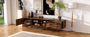 English Elm 78inch Walnut Entertainment Center Fluted Glass Solid Wood Legs Modern Living Room N710P362203P