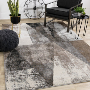 HomeRoots 3'' Modern Geometric Cream Brown and Black Area Rug - Durable, Stain-Resistant for High-Traffic Spaces 3' X 5' 660170