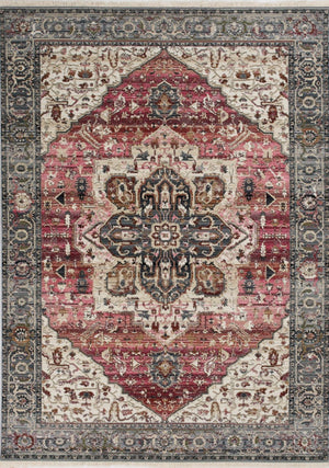 HomeRoots 5' Pink Cream and Gray Medallion Area Rug - Durable, Stain-Resistant Design for Modern Interiors 5' X 8' 660171