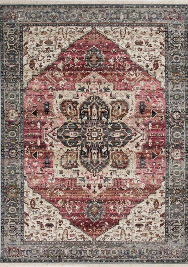 HomeRoots 5' Pink Cream and Gray Medallion Area Rug - Durable, Stain-Resistant Design for Modern Interiors 5' X 8' 660171