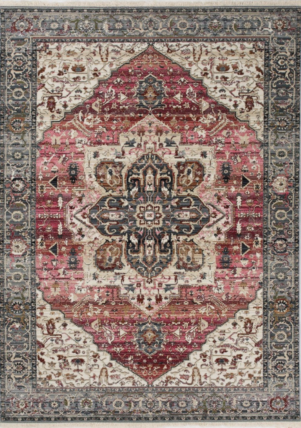 HomeRoots 5' Pink Cream and Gray Medallion Area Rug - Durable, Stain-Resistant Design for Modern Interiors 5' X 8' 660171