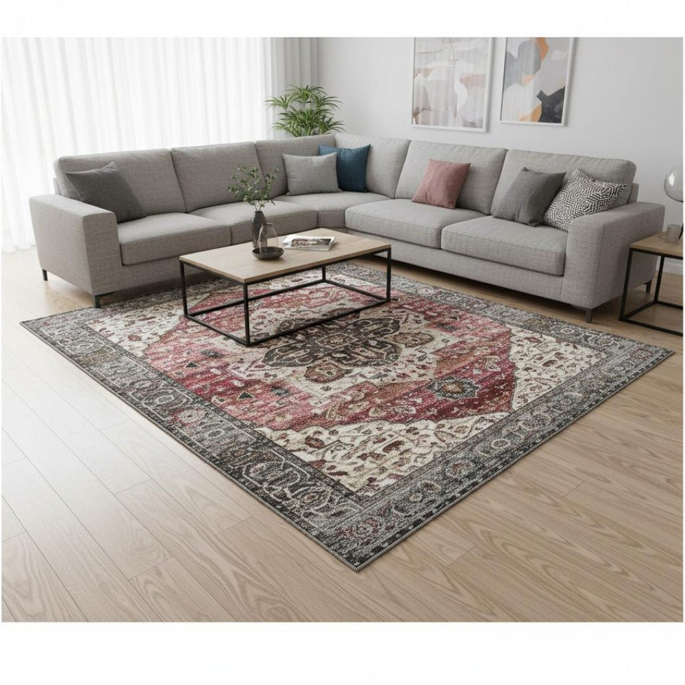 HomeRoots 8' Modern Medallion Area Rug in Soft Pink, Cream, and Gray - Durable, Stylish, Noise-Reducing Design 8' X 10' 660172