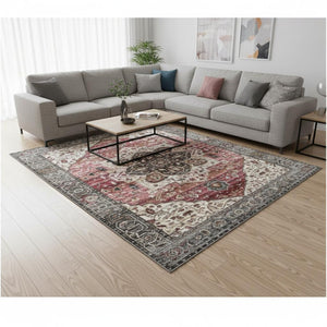 HomeRoots 8' Modern Medallion Area Rug in Soft Pink, Cream, and Gray - Durable, Stylish, Noise-Reducing Design 8' X 10' 660172