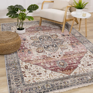 HomeRoots 8' Modern Medallion Area Rug in Soft Pink, Cream, and Gray - Durable, Stylish, Noise-Reducing Design 8' X 10' 660172