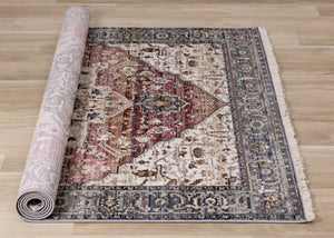HomeRoots 8' Modern Medallion Area Rug in Soft Pink, Cream, and Gray - Durable, Stylish, Noise-Reducing Design 8' X 10' 660172
