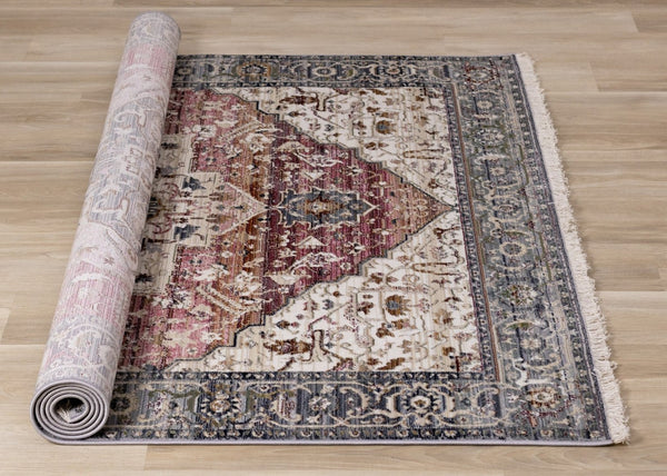 HomeRoots 8' Modern Medallion Area Rug in Soft Pink, Cream, and Gray - Durable, Stylish, Noise-Reducing Design 8' X 10' 660172