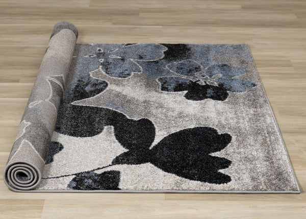 HomeRoots 5' Blue Cream and Black Botanical Leaves Area Rug - Perfect for Modern Homes with Kids and Pets 5' X 8' 660173