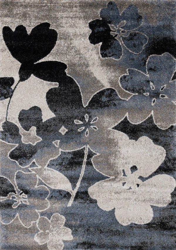 HomeRoots 5' Blue Cream and Black Botanical Leaves Area Rug - Perfect for Modern Homes with Kids and Pets 8' X 11' 660174