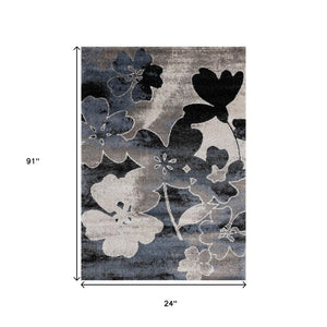 HomeRoots 8' Botanical Runner Rug in Bold Blue, Cream & Black – Durable, Stain-Resistant, Stylish Design 2' X 8' 660175