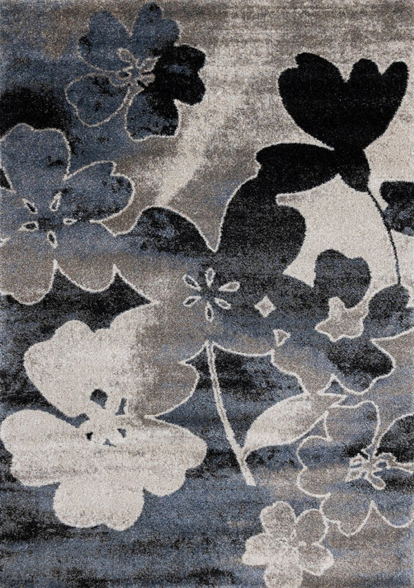 HomeRoots 8' Botanical Runner Rug in Bold Blue, Cream & Black – Durable, Stain-Resistant, Stylish Design 2' X 8' 660175