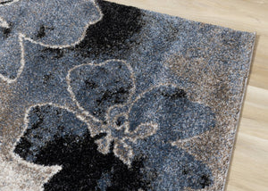 HomeRoots 8' Botanical Runner Rug in Bold Blue, Cream & Black – Durable, Stain-Resistant, Stylish Design 2' X 8' 660175