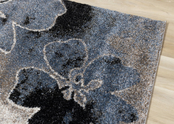 HomeRoots 8' Botanical Runner Rug in Bold Blue, Cream & Black – Durable, Stain-Resistant, Stylish Design 2' X 8' 660175