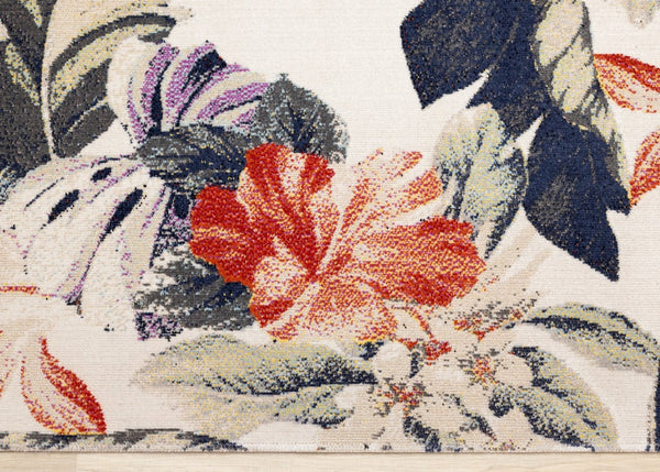 HomeRoots 5' Cream Botanical Leaves Area Rug with Brick Red and Green Accents for Stylish Home Décor 5' X 8' 660176